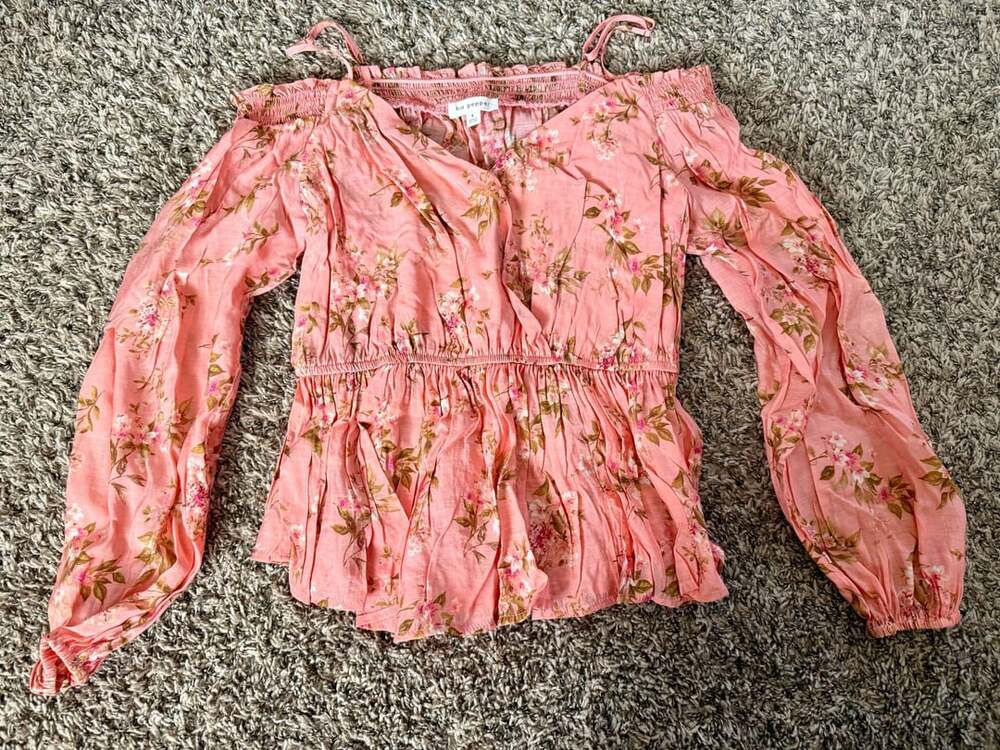 Blu Pepper Floral Off Shoulder Blouse Size L Pink